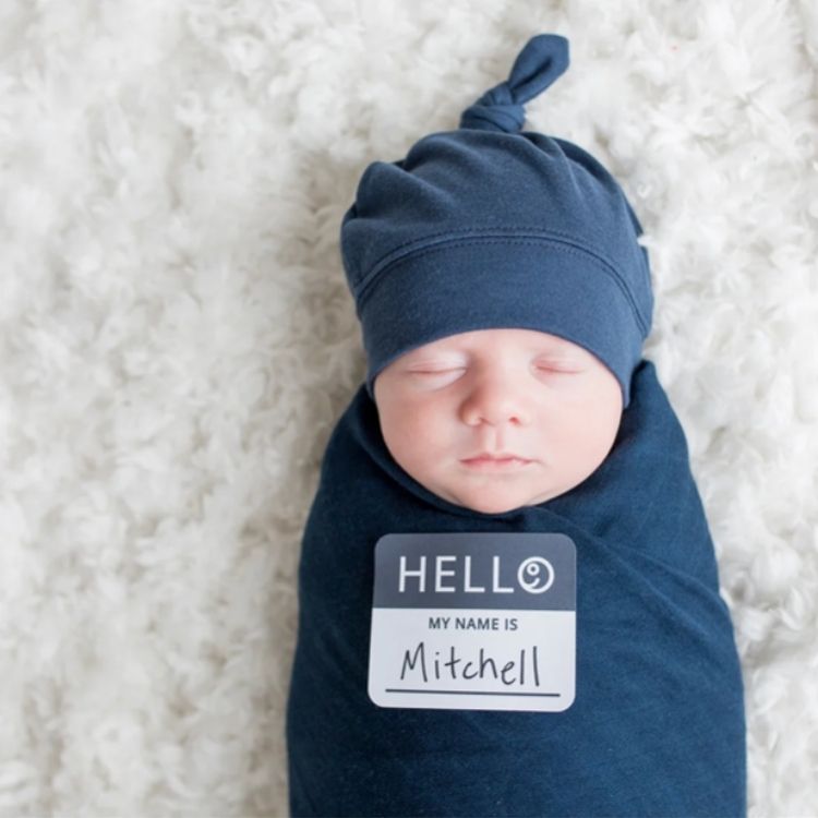 Hello World Blanket & Knotted Hat - Navy